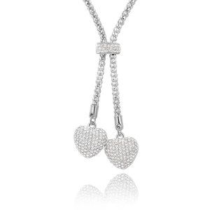 Puffy Heart Lariat Fashion Necklace in White